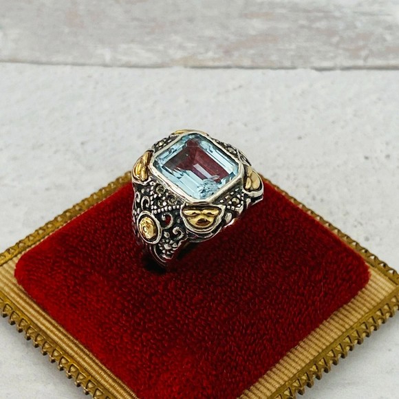 Vintage Sterling Silver 18k Gold Swiss Blue Topaz Statement Ring poss Krementz - Picture 5 of 14